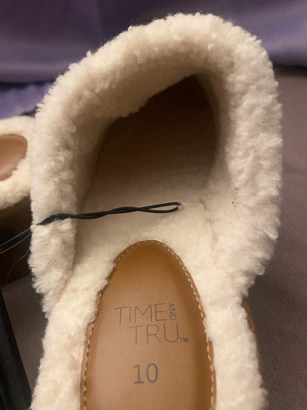 Time and Tru Chestnut Suede Slip-On Mules with Cream Shearling - Picture 4 of 4